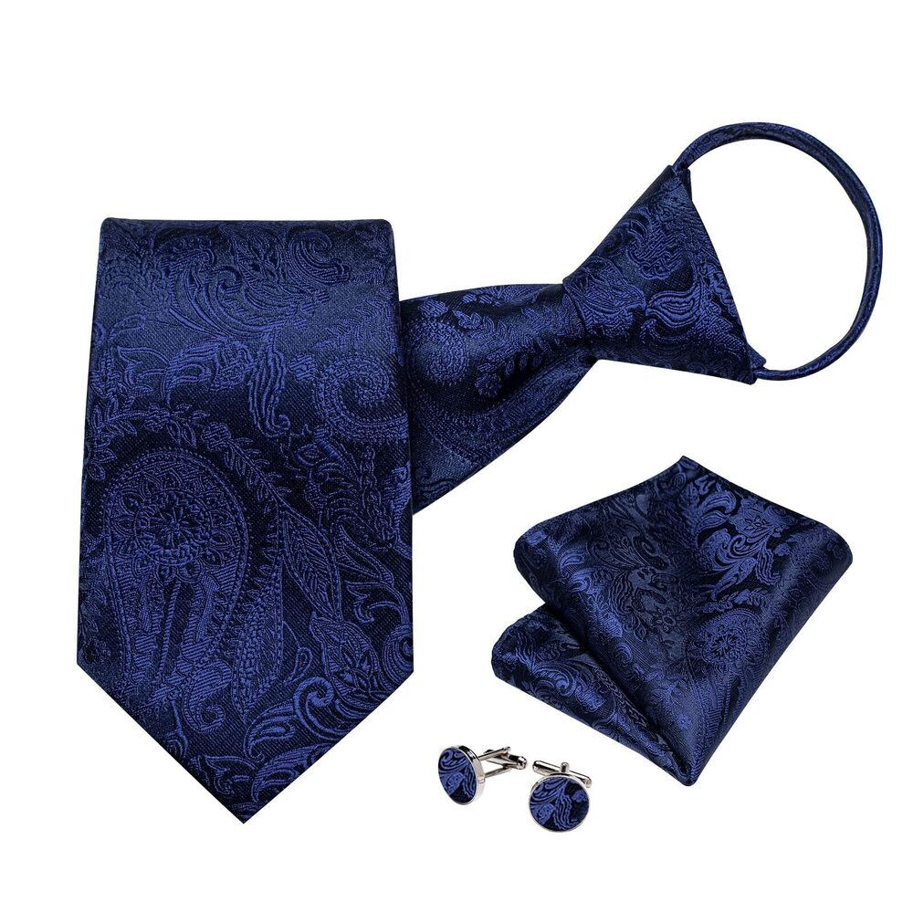 4789 Silk Zipper Ties ,Paisley Solid Plaid Pre-tied Tie and Pocket Square